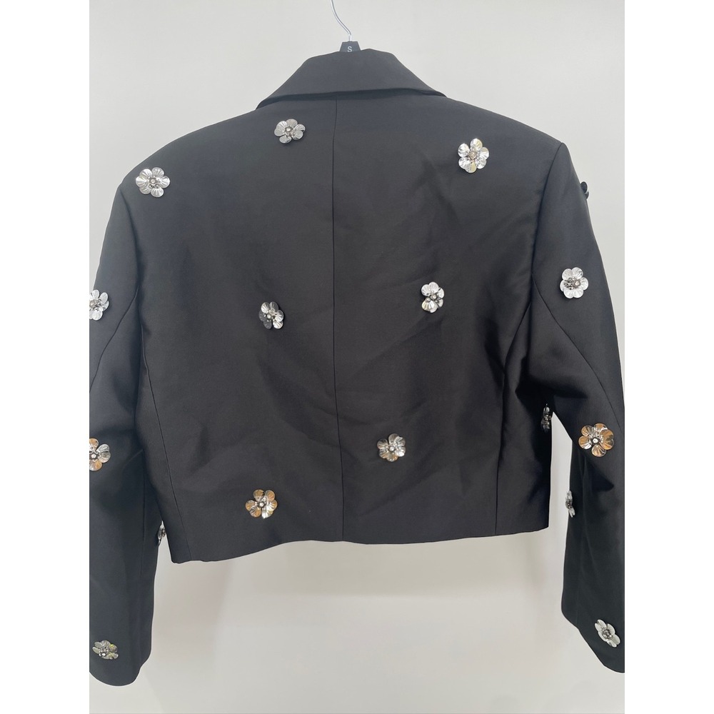 Sandro Short Satin-Look Floral Jacket Style# SFPVE00954 Size 38 Black - Picture 8 of 9